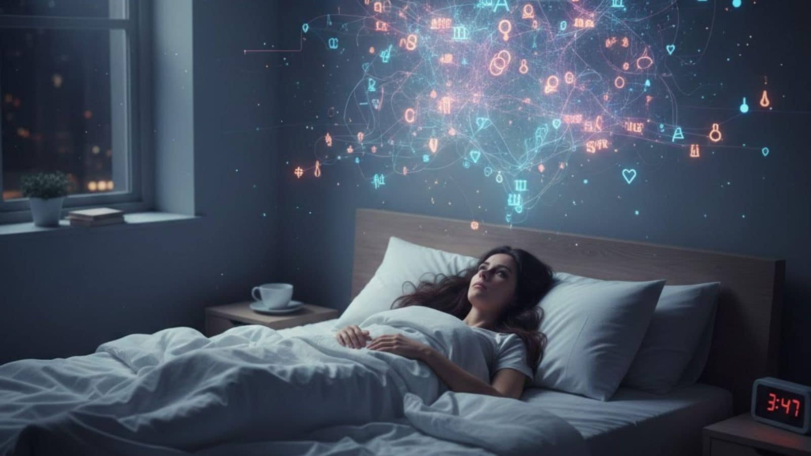 cerveau qui ne s’arrête jamais la nuit chez une femme épuisée