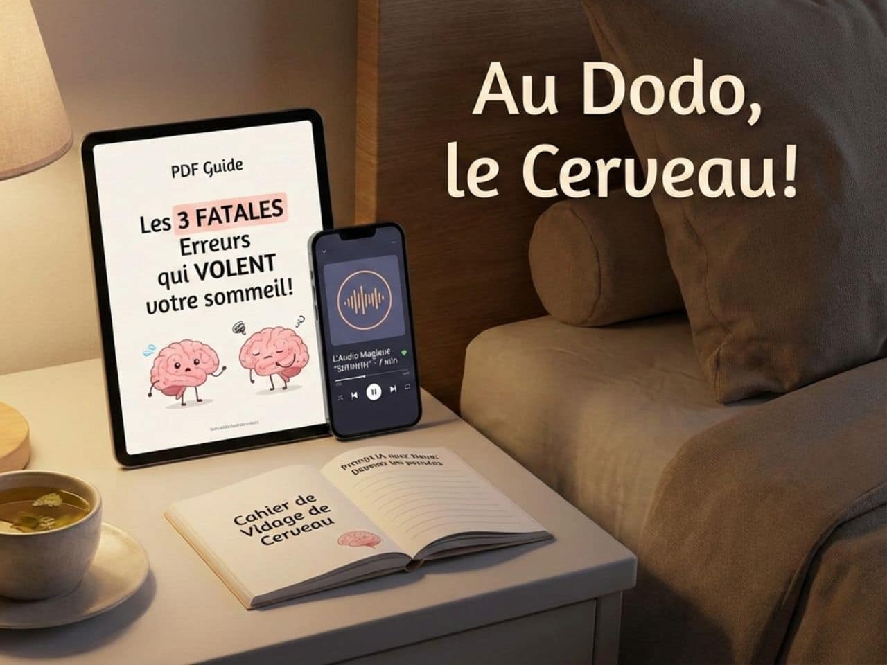 Mockup du kit Au dodo, le cerveau !